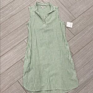 beachlunchlounge Green and White Striped Midi Dress/Swim cover up